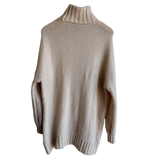 Aerie Womens Cable Knit Turtleneck Sweater Long Sleeve Cream Wool Blend Sz M - Picture 4 of 7